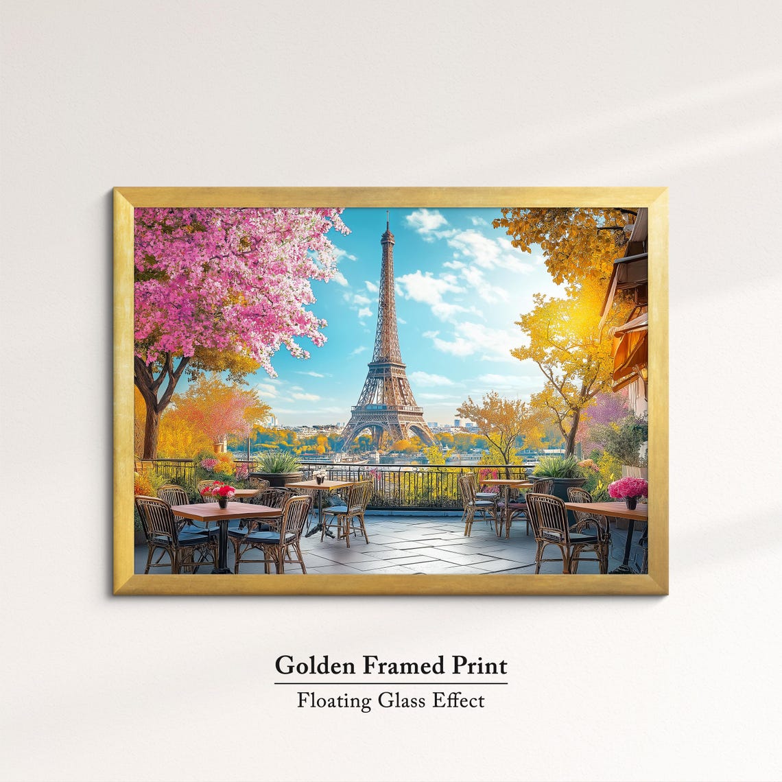 Eiffel Tower Paris Cafe Terrace Spring Blossoms Travel Art Poster - Image 5