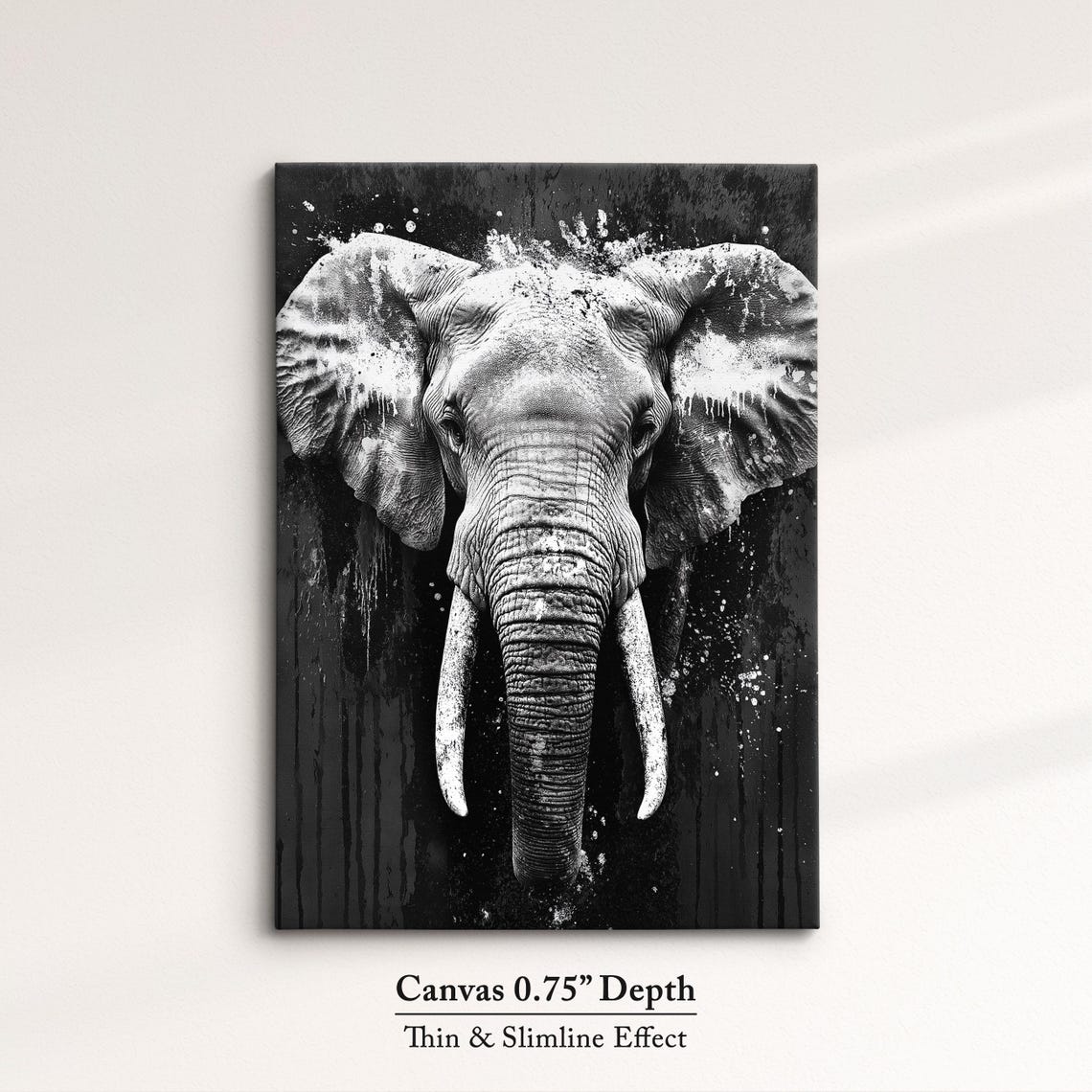 Black White Elephant Splatter Paint Drips Dramatic Wildlife Art Poster - Image 4