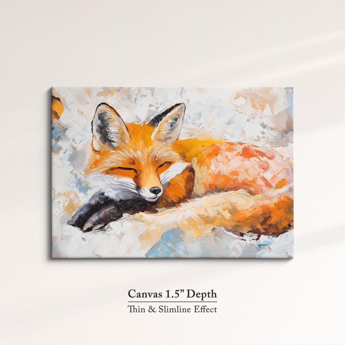 Sleeping Red Fox Abstract Oil Painting Cozy Wildlife Portrait Wall Art - Image 3