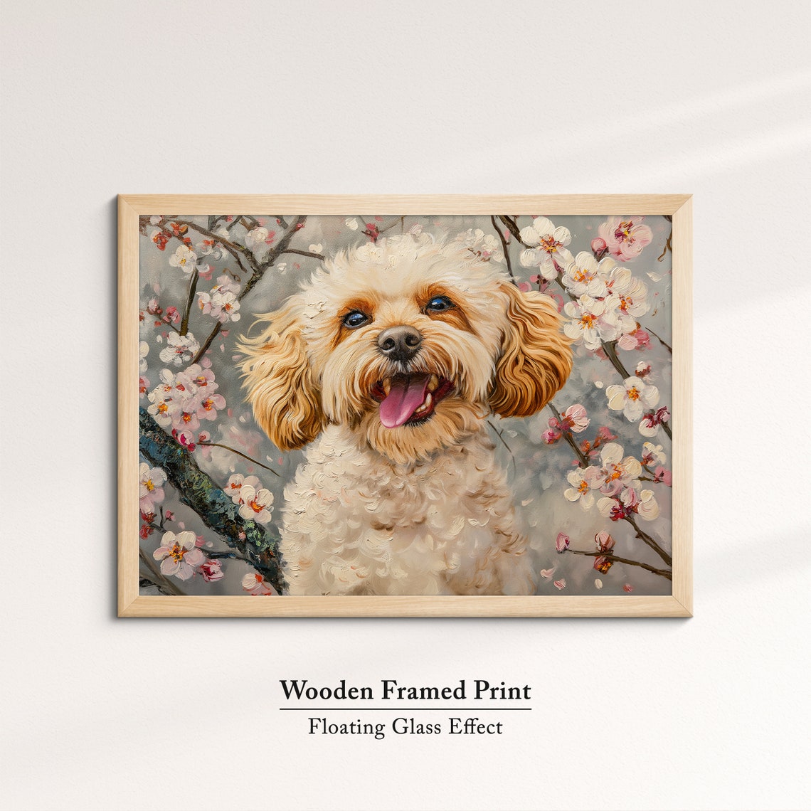 Smiling Golden Doodle In Pink Spring Blossoms Fluffy Dog Wall Poster - Image 6