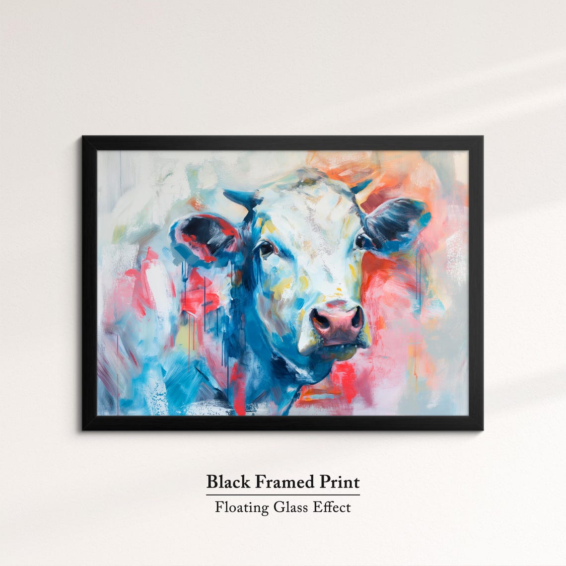 Cow Bold Blue Red Abstract Close Up Colorful Farm Animal Art Poster - Image 8