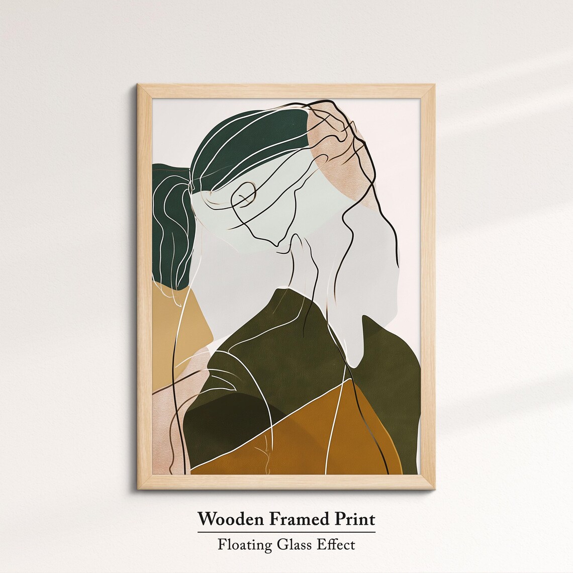 Minimalist Woman Line Art Portrait Green Beige Modern Abstract Poster - Image 6