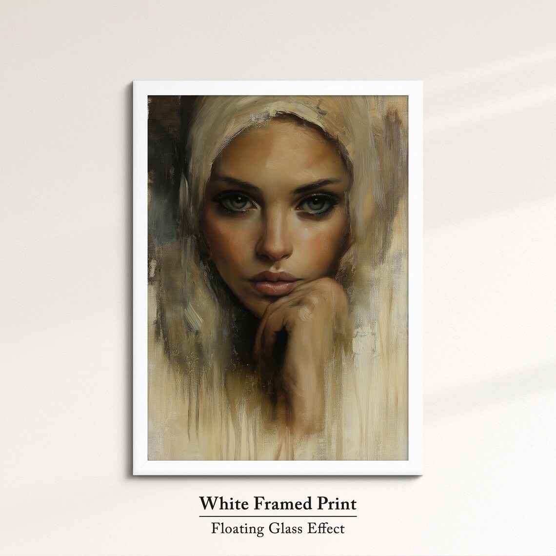 Serene Woman Portrait Art Elegant African Beauty Bohemian Wall Decor Rustic Home Art Print Neutral Tones Woman Oil Painting - Image 7
