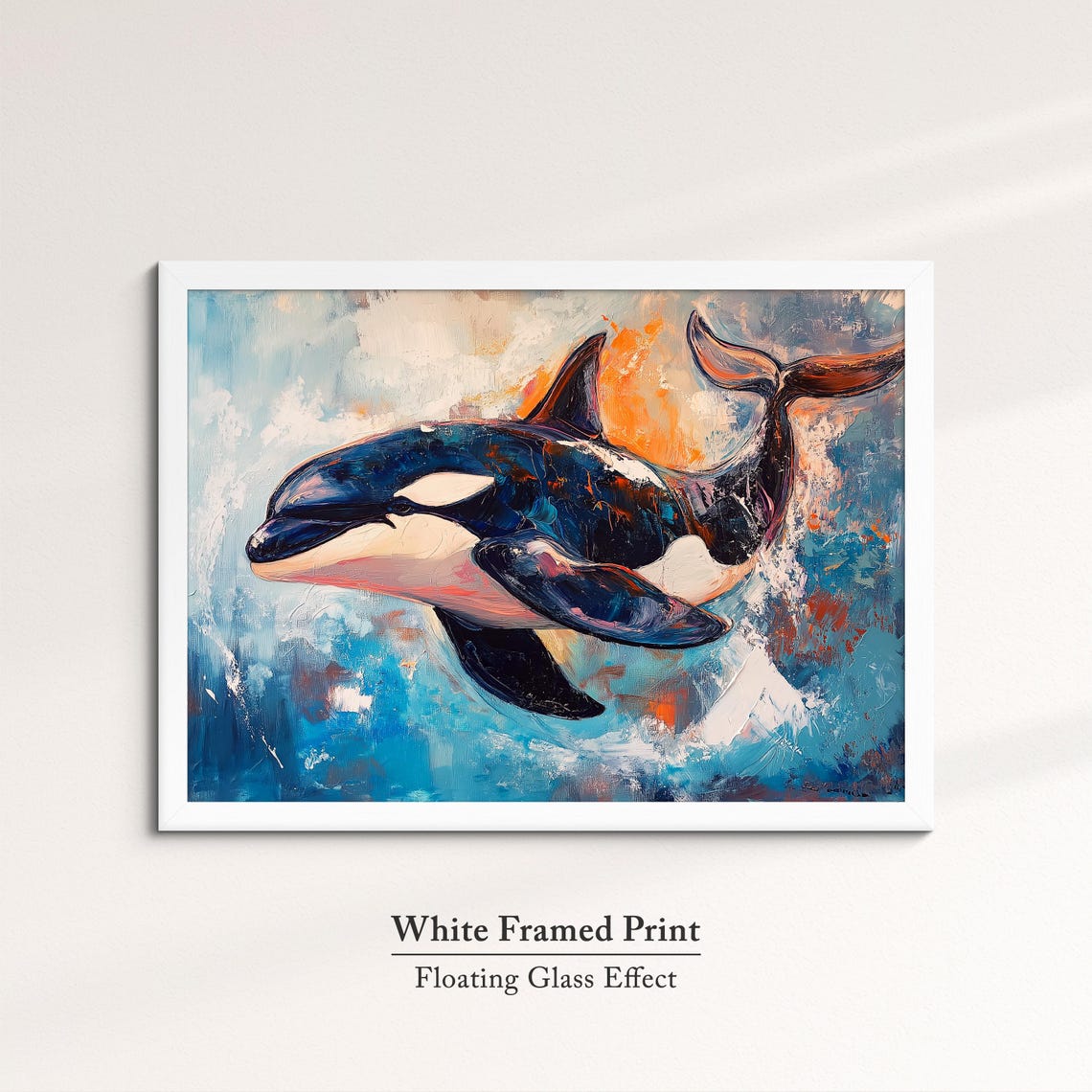 Orca Killer Whale Abstract Oil Painting Blue Ocean Sunset Poster - Image 7