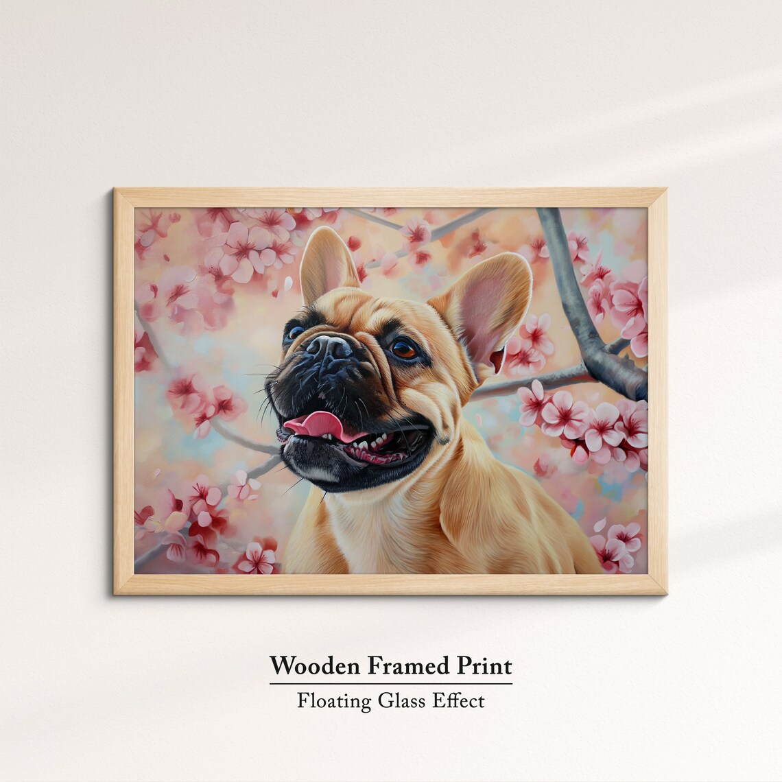 Playful Fawn French Bulldog Looking Up In Cherry Blossom Wall Poster - Image 6