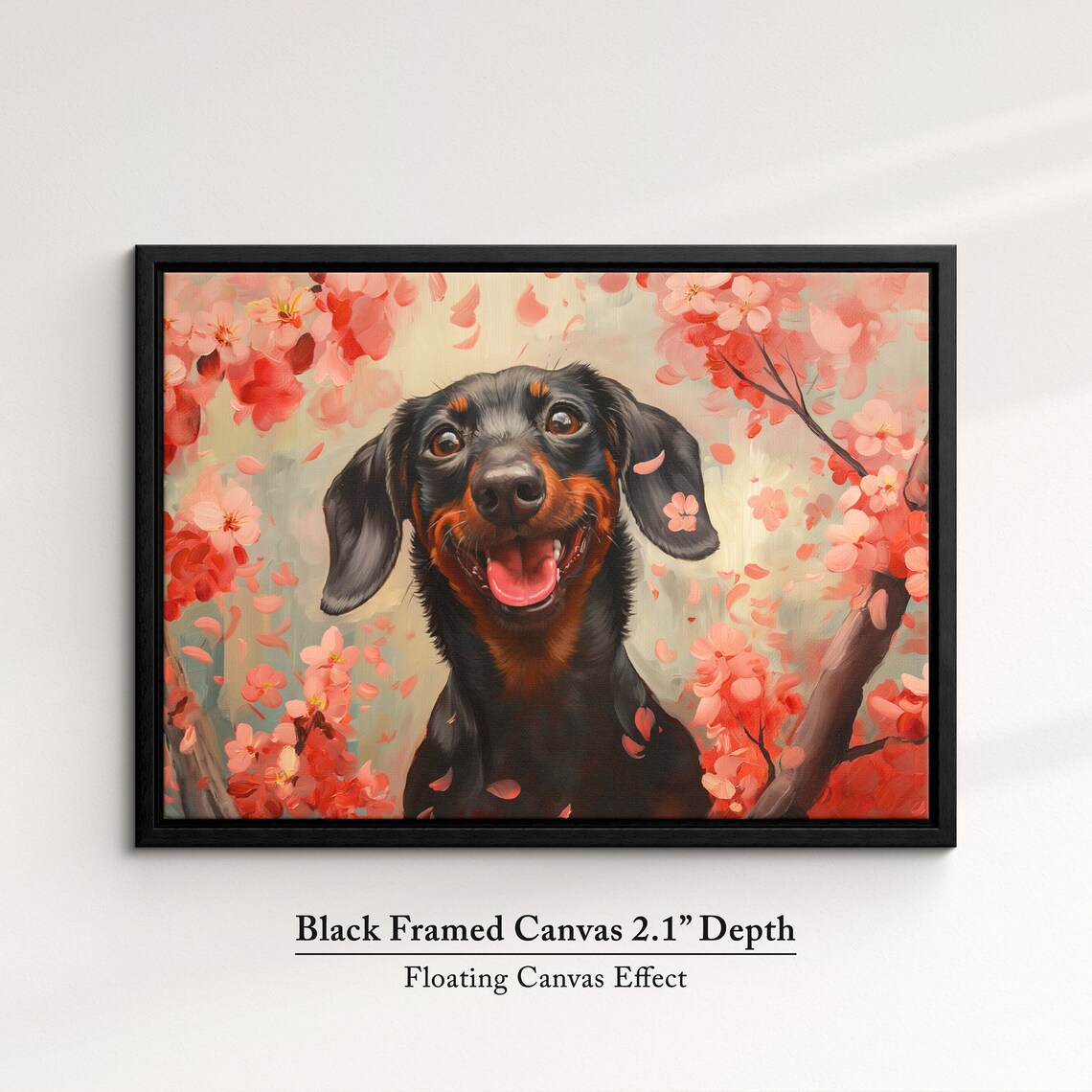 Grinning Black And Tan Dachshund In Red Blossoms Joyful Art Poster - Image 2
