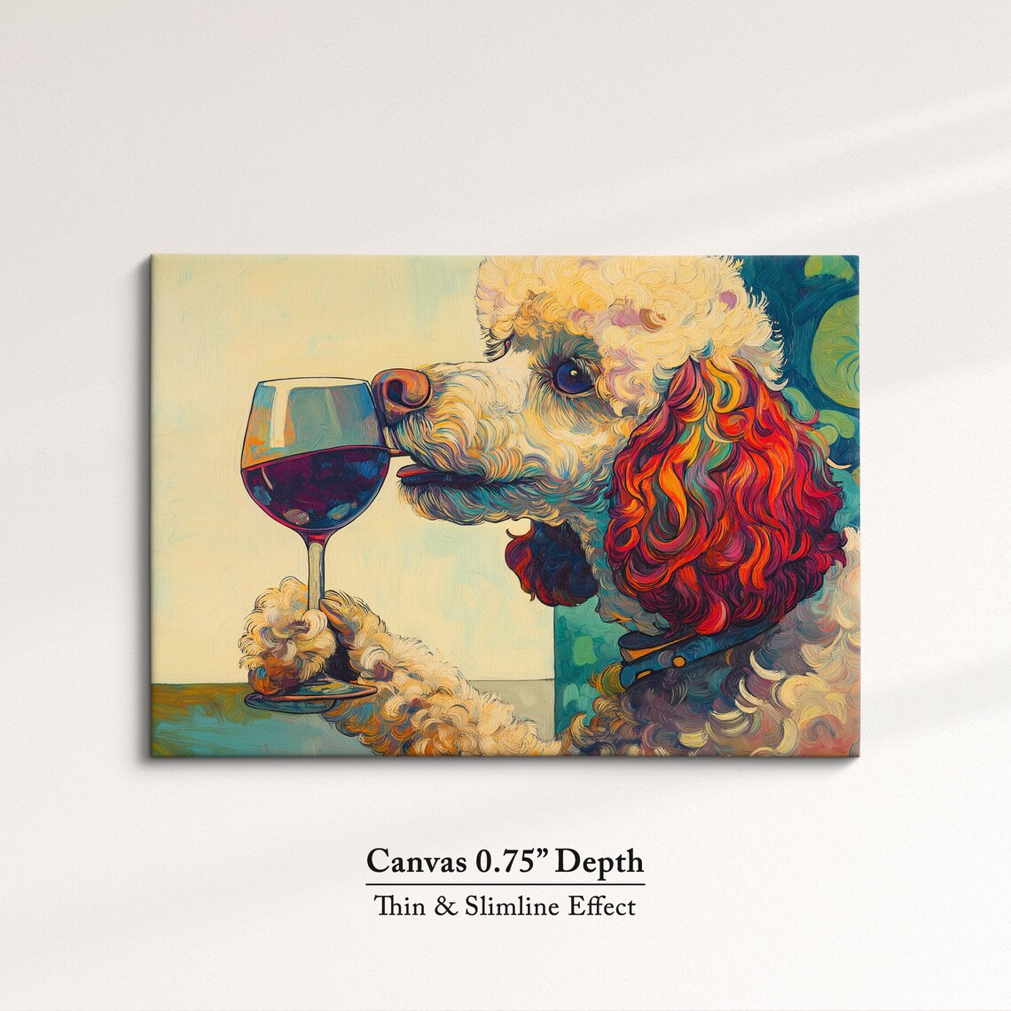 Poodle Dog Sipping Red Wine Glass Profile Elegant Oil Painting Poster - Image 4