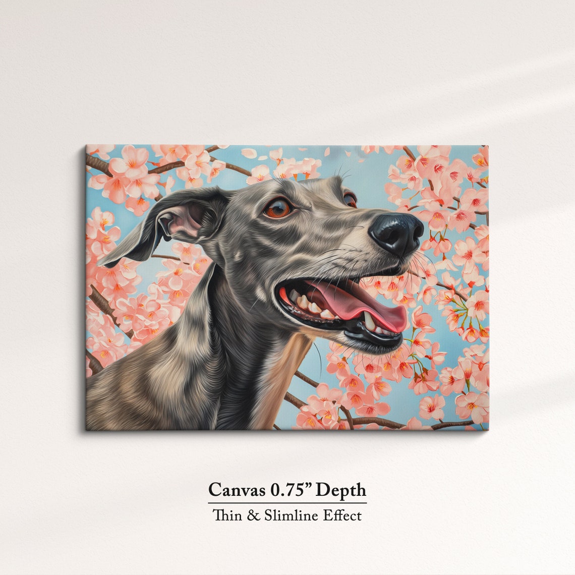 Grey Greyhound Side Profile Smiling In Cherry Blossoms Spring Poster - Image 4
