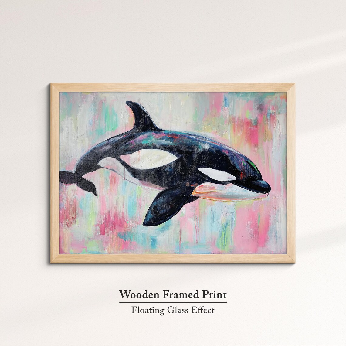 Orca Killer Whale Abstract Pastel Oil Painting Pink Wildlife Wall Art - Image 6