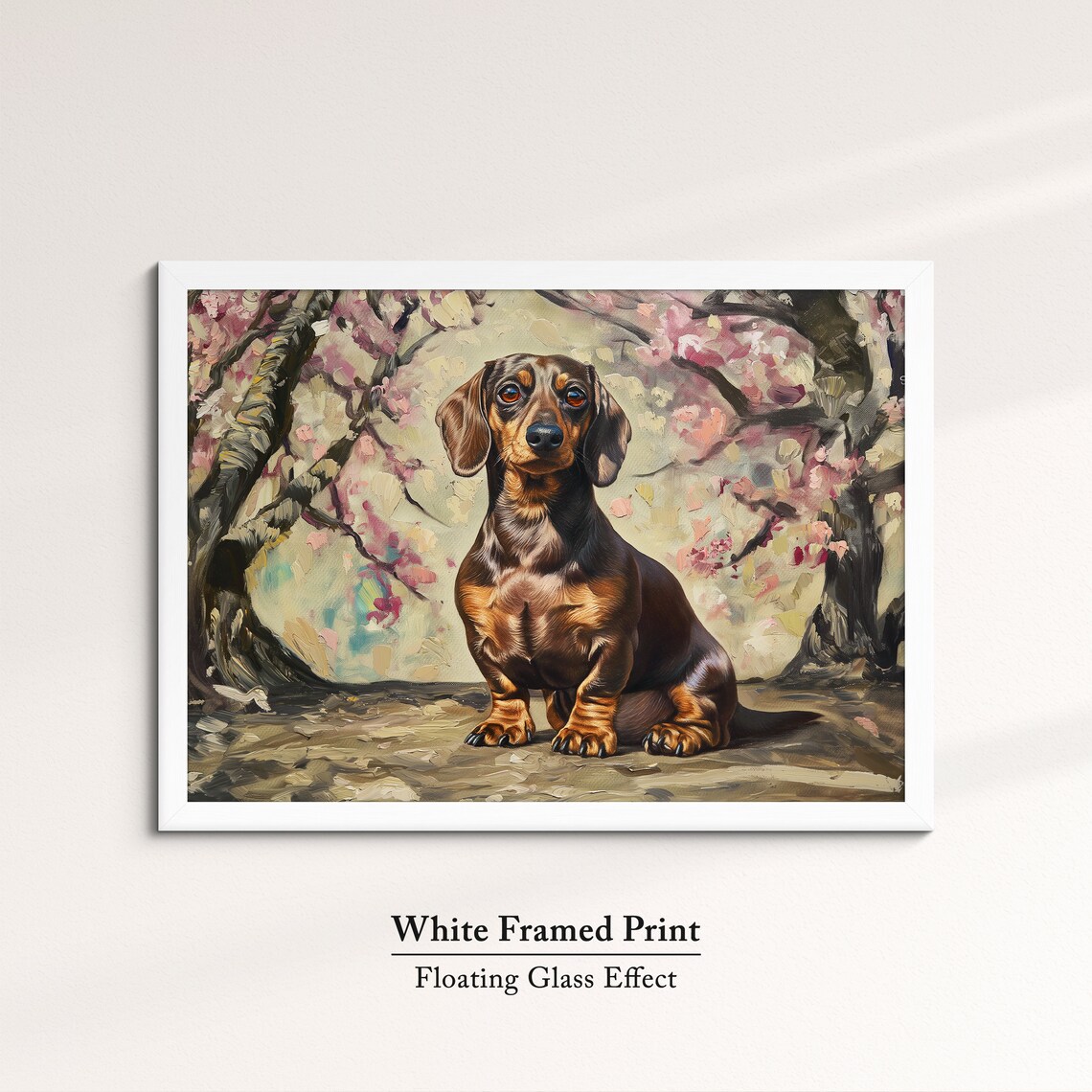 Black And Tan Dachshund Sitting Among Cherry Blossoms Oil Art Poster - Image 7