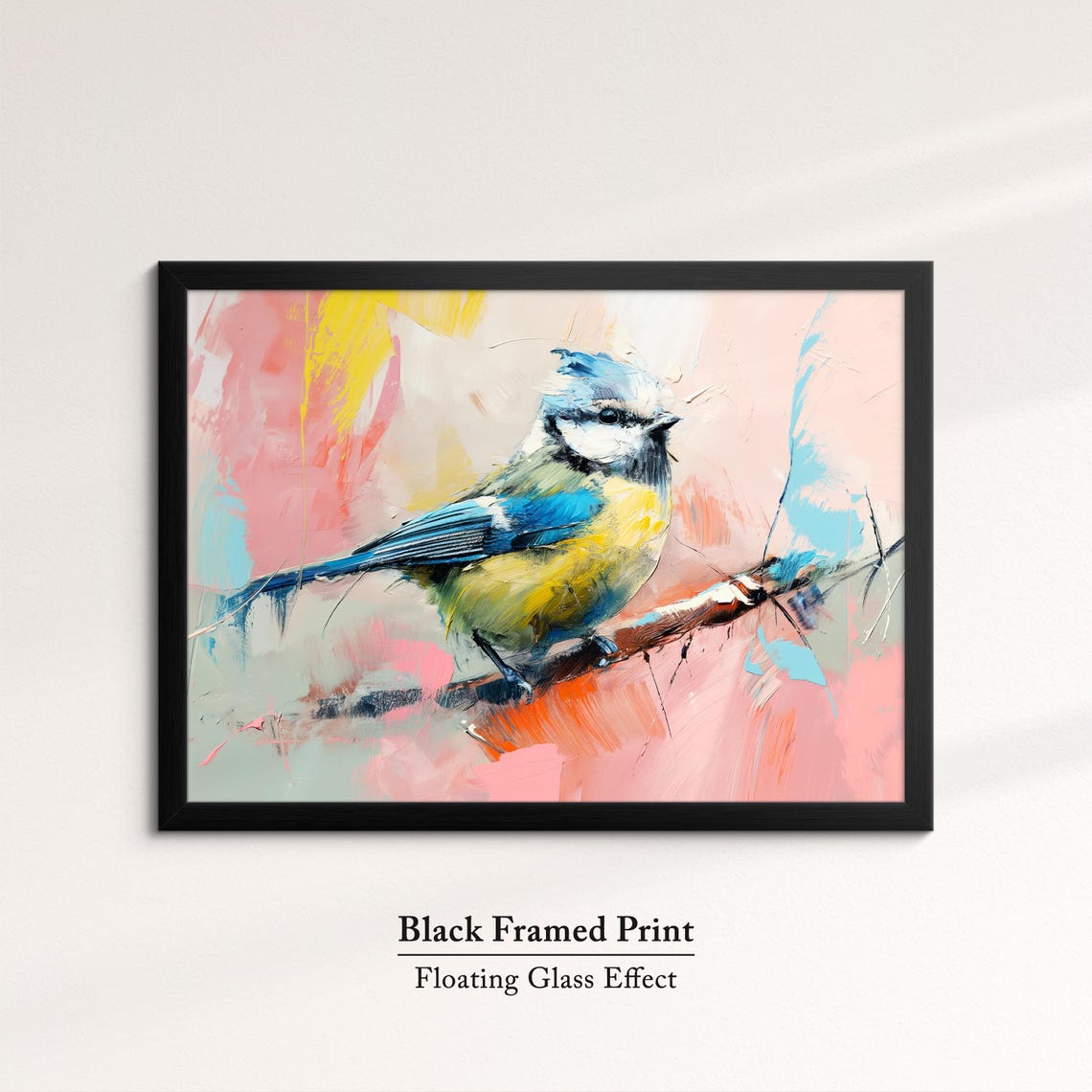Blue Tit Bird Pink Yellow Pastel Abstract Watercolor Wall Poster - Image 8