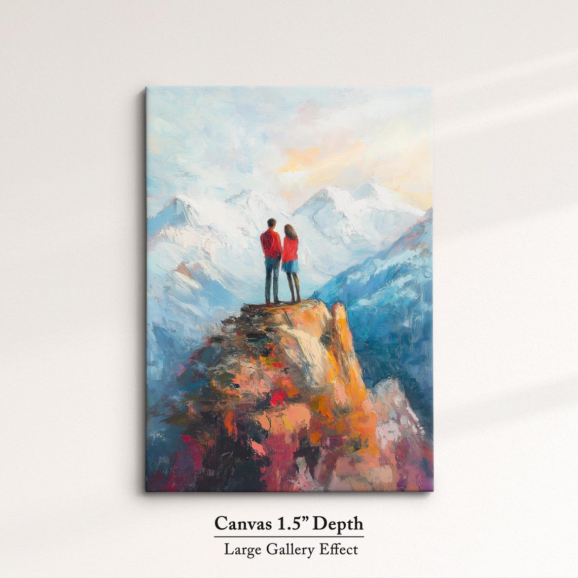 Romantic Couple On Cliff Edge Snowy Mountain Peak Love Art Poster - Image 3
