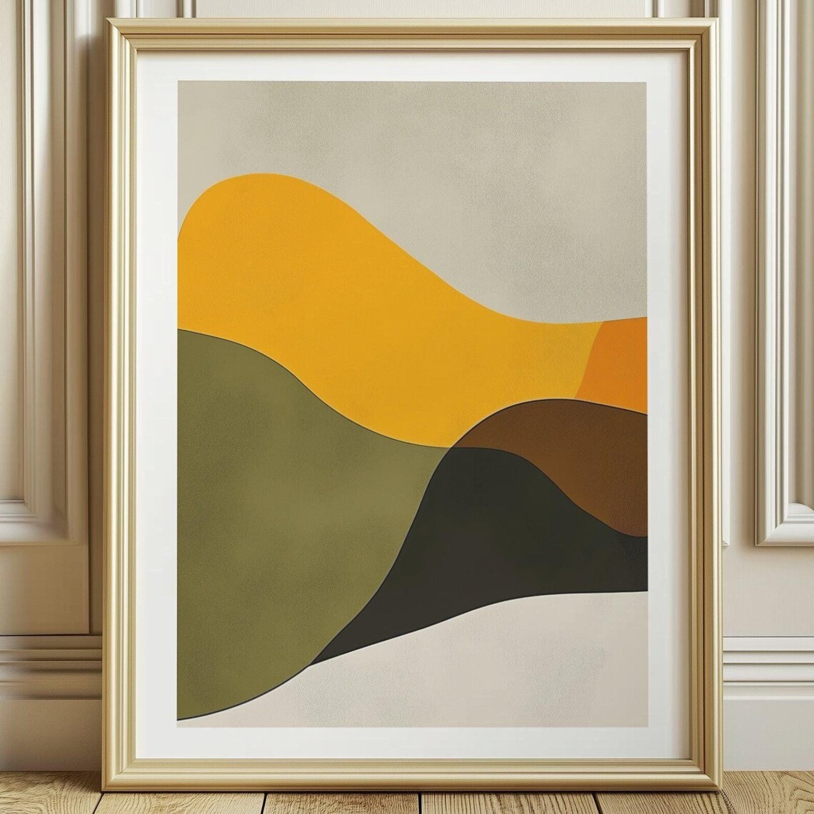 Golden Mustard Sun Rolling Hills Abstract Landscape Modern Poster