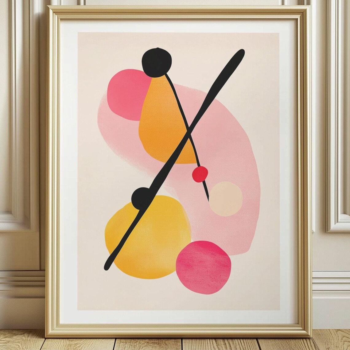 Pink Gold and Black Geometric Bauhaus Inspired Abstract Poster