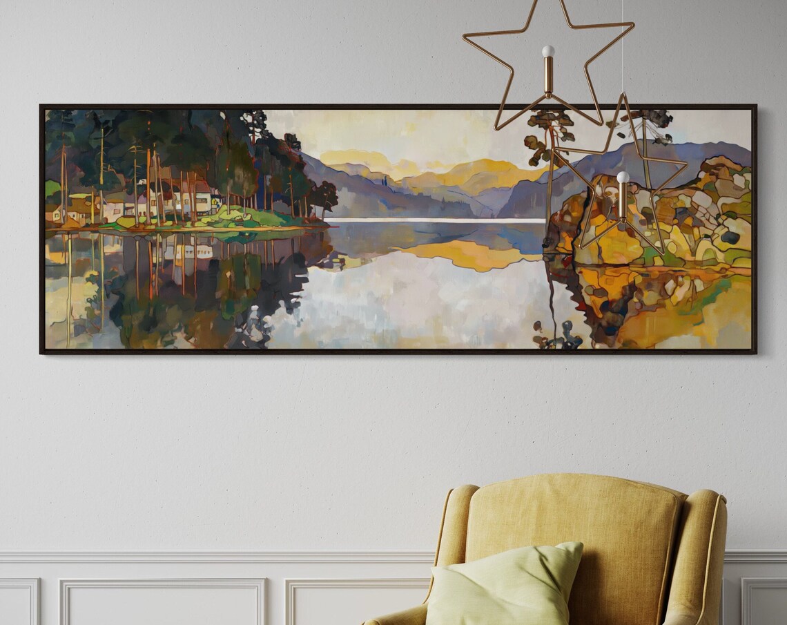 Rustic Lakeside Pine Tree Art Print, Lake House Decor
