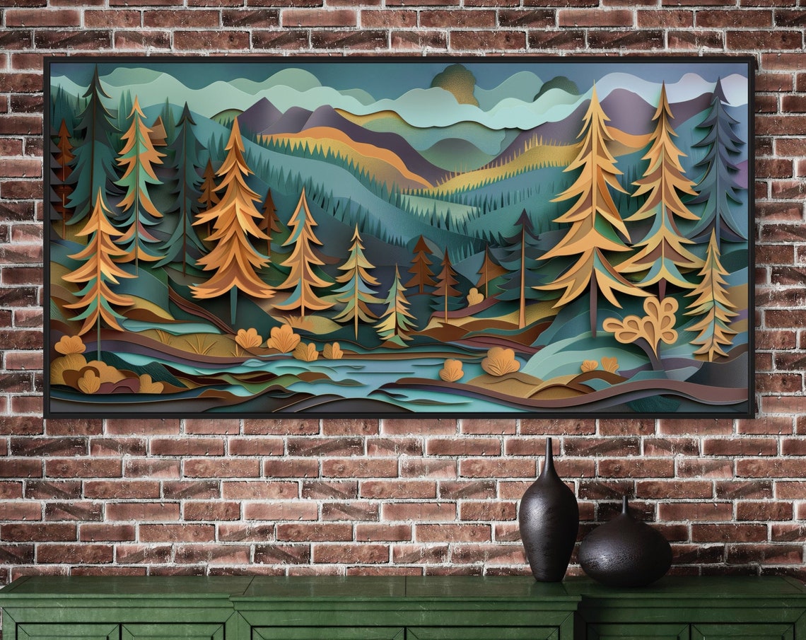 Rustic Autumn Forest Panorama Layered Paper Cut Fall Art Poster