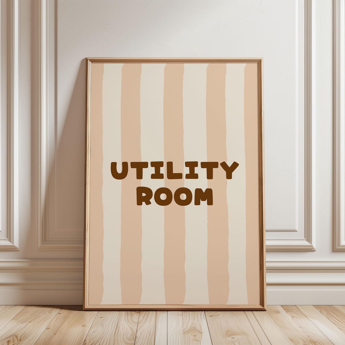 Utility Room Typography on Beige Stripes Minimalist Sign Poster