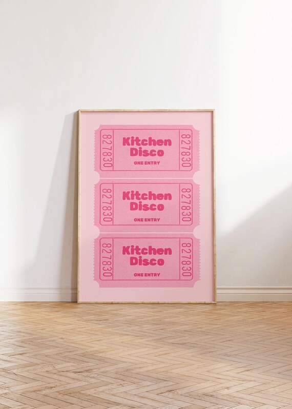 Vibrant Colourful Retro Kitchen Disco Dancing Funny Ticket Print In Pink Pastel Wall Decor Prints Trendy Art