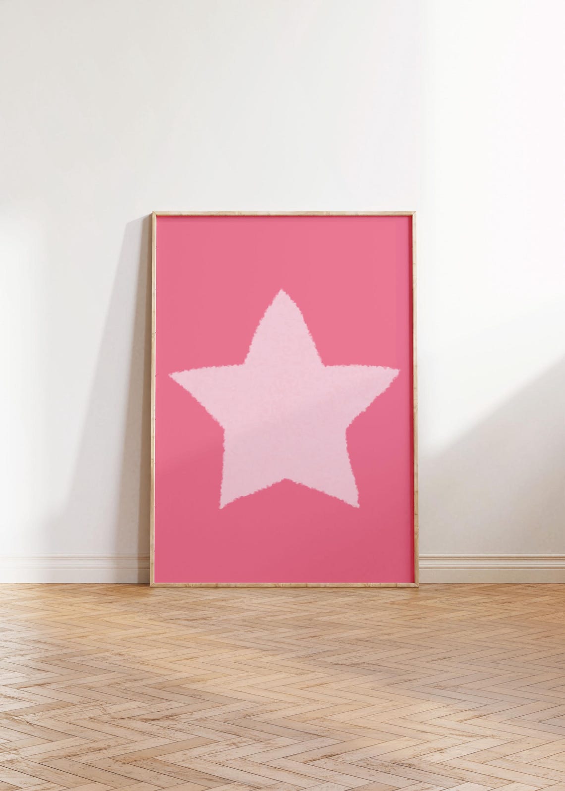 Fuzzy Pink Star Minimalist Retro Shape Trendy Kids Room Wall Art