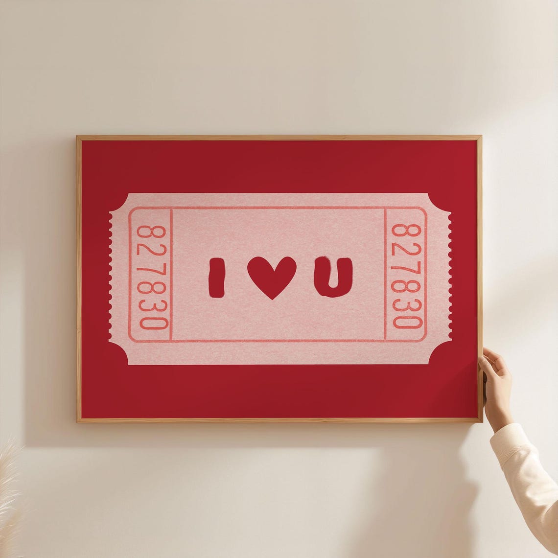 I Love You Heart Pink Cinema Ticket Vintage Red Romance Wall Art