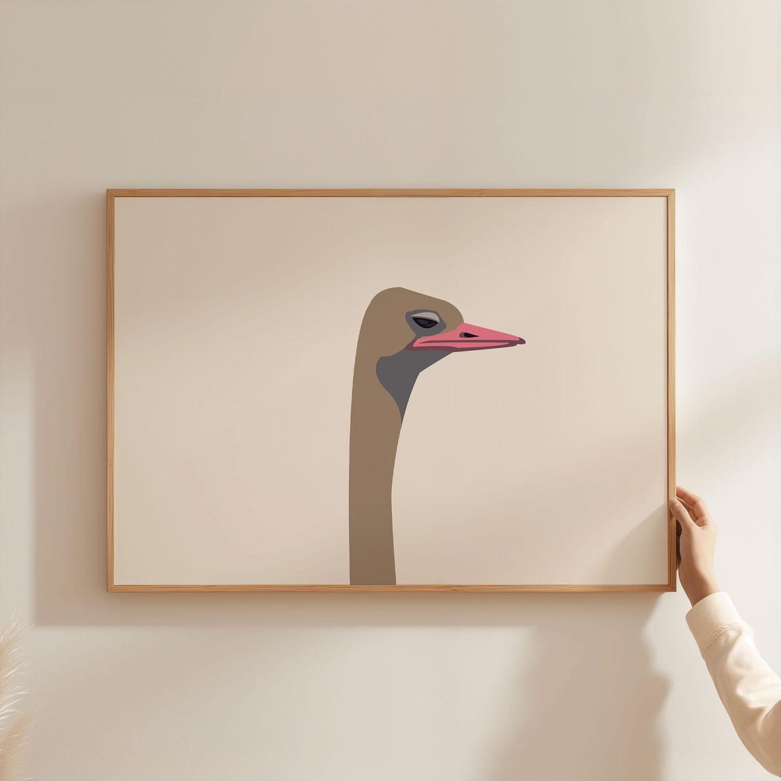 Minimalist Ostrich Head and Long Neck Illustration on Cream Poster