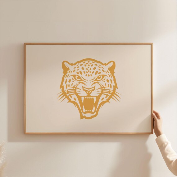 Golden Yellow Leopard Head Snarling Abstract Animal Art Poster