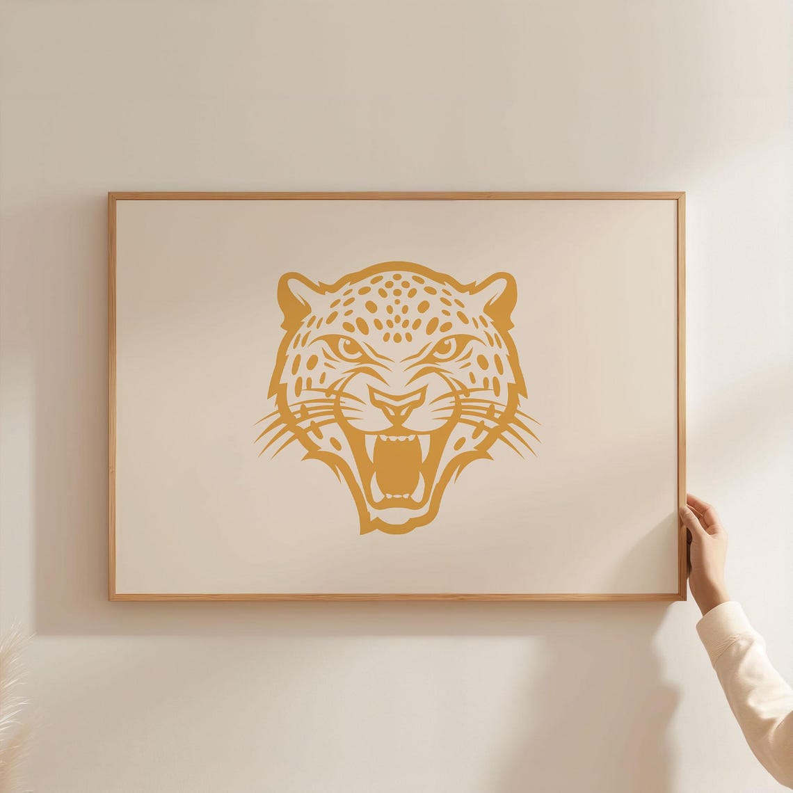 Golden Yellow Leopard Head Snarling Abstract Animal Art Poster