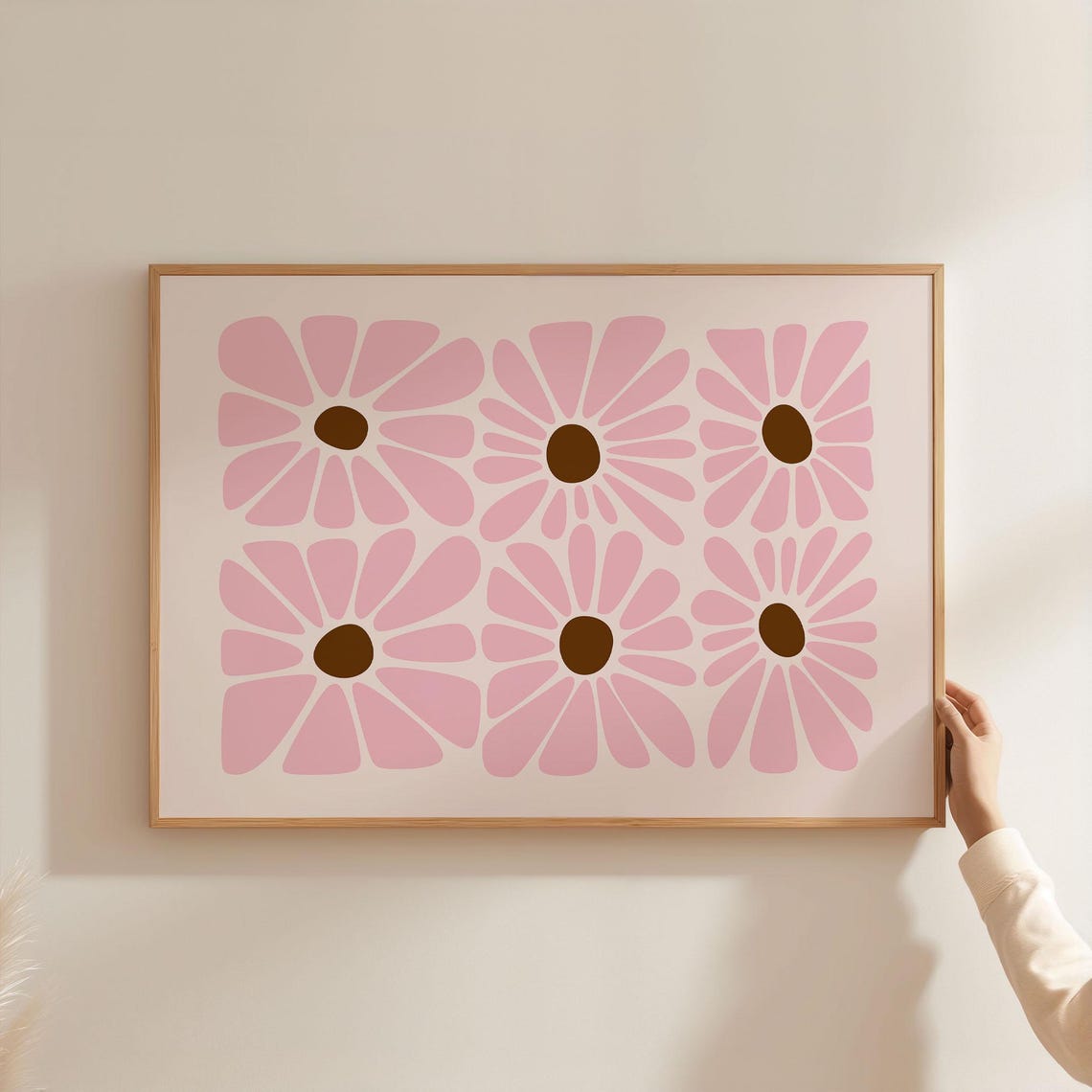Pink Poppy Bloom Grid Retro Maximalist Botanical Flower Art Poster