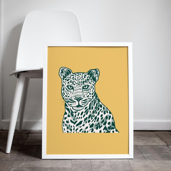 Physical Poster Colorful Retro Leopard Cheetah Tiger Wall Art Print Trendy Animal Decoryellow Green Home Decor