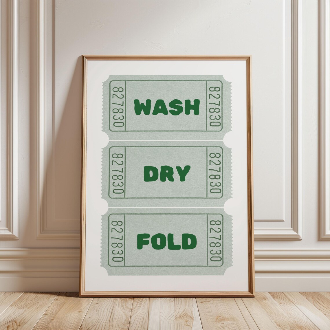 Laundry Wash Dry Fold Ticket Poster, Preppy Decor