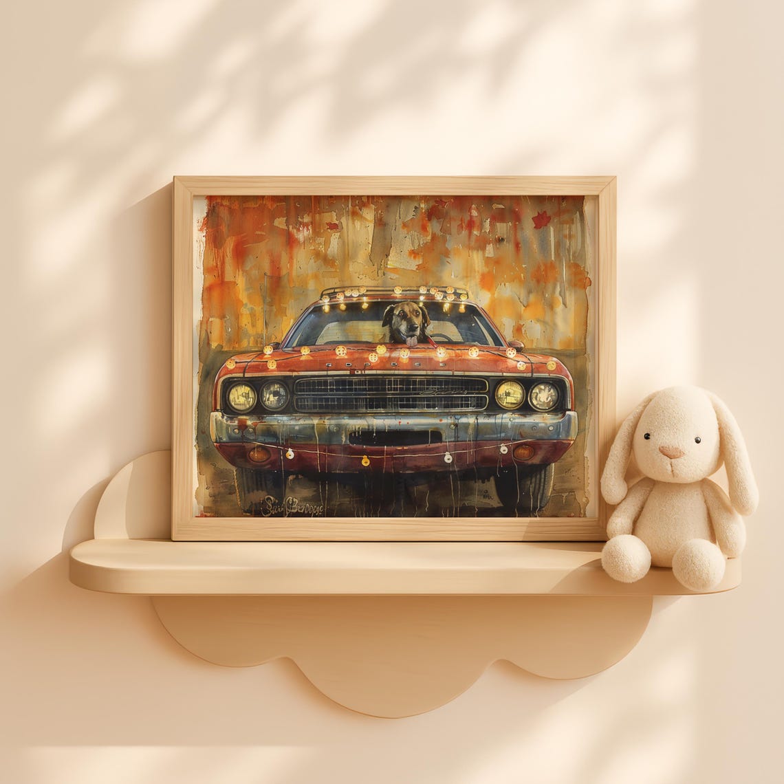 Barn Dance Night Muscle Car Autumn Farm Wall Art Moody Fall Landscape Rustic Country Painting