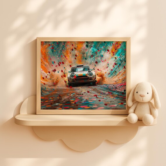 Rally Drift Race Car Colorful Confetti Splash Speed Art Poster