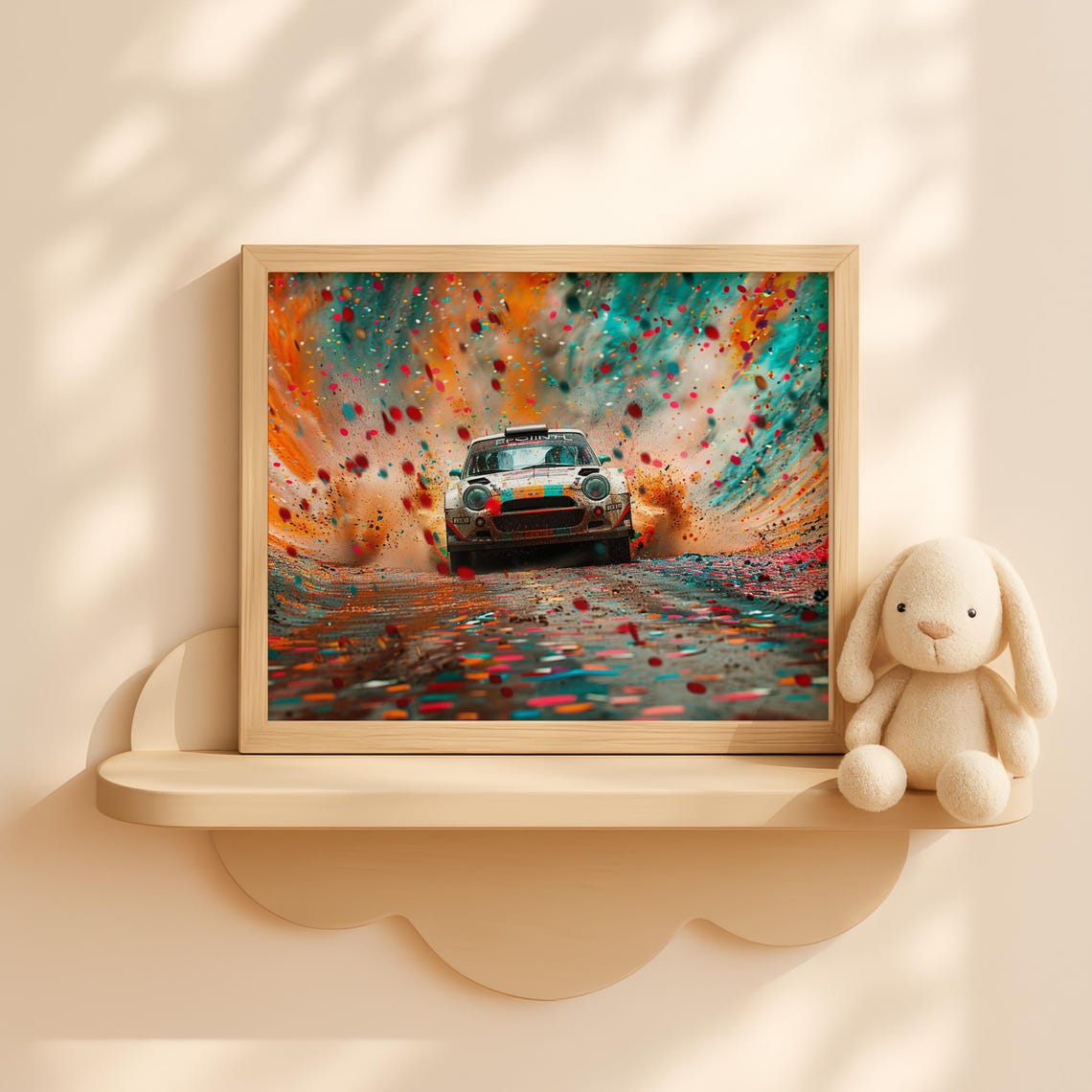 Rally Drift Race Car Colorful Confetti Splash Speed Art Poster
