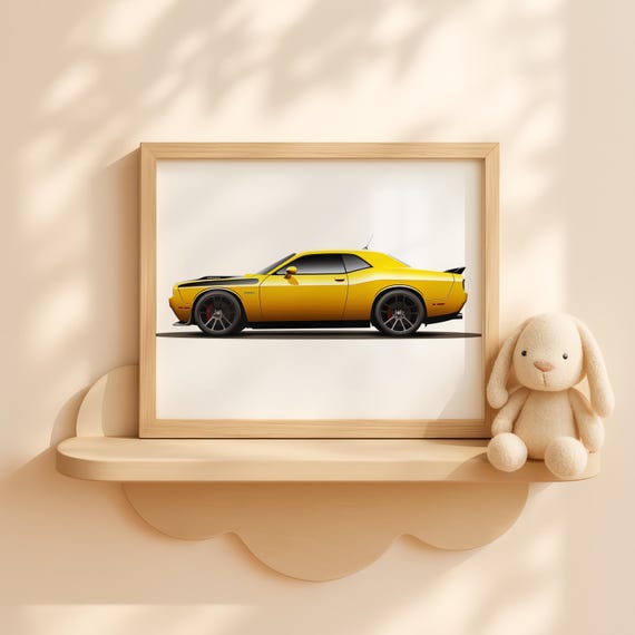 Nursery Sky Blue Car Wall Art Baby Boy Room Decor Racing Poster For Toddler Vehicle Artwork