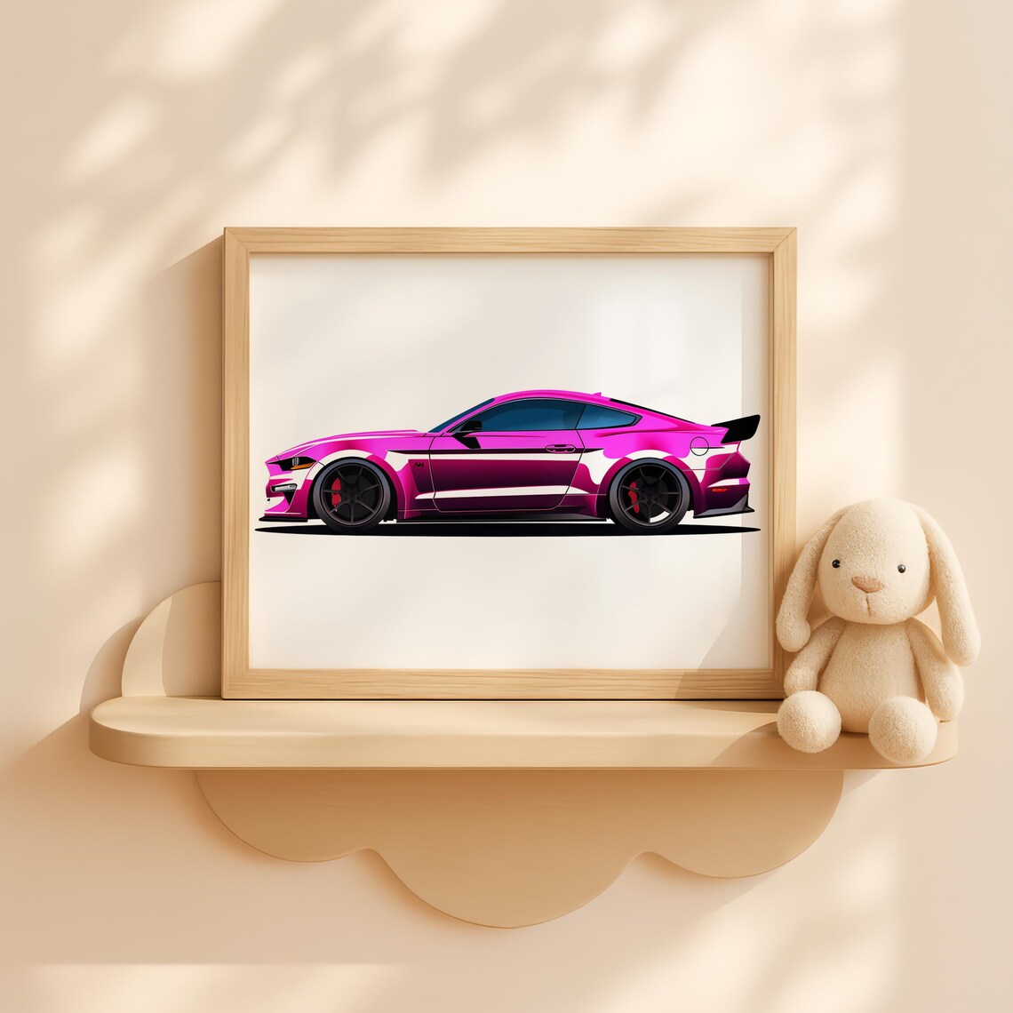 Nursery Pink Sports Car Art Baby Girl Room Decor Racing Vehicle Poster For Toddler Wall Print