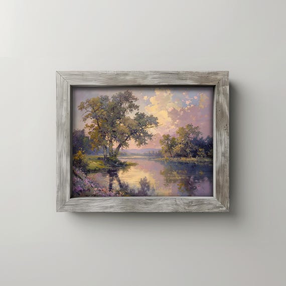 Cottage Fall Hillside Meadow Painting Wall Art Rustic Country Autumn Decor