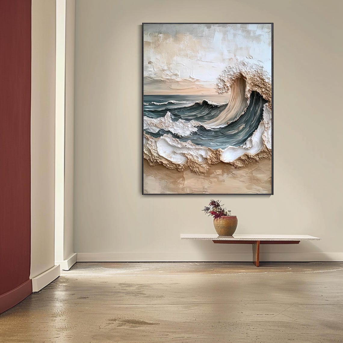 Powerful Curling Ocean Wave Dark Teal White Foam Textured Wall Art - Image 4