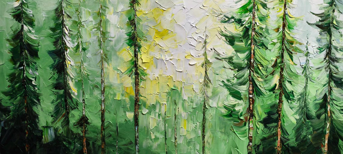 Green Forest Canopy Sunlight View Textured Impasto Tree Art Poster - Image 3