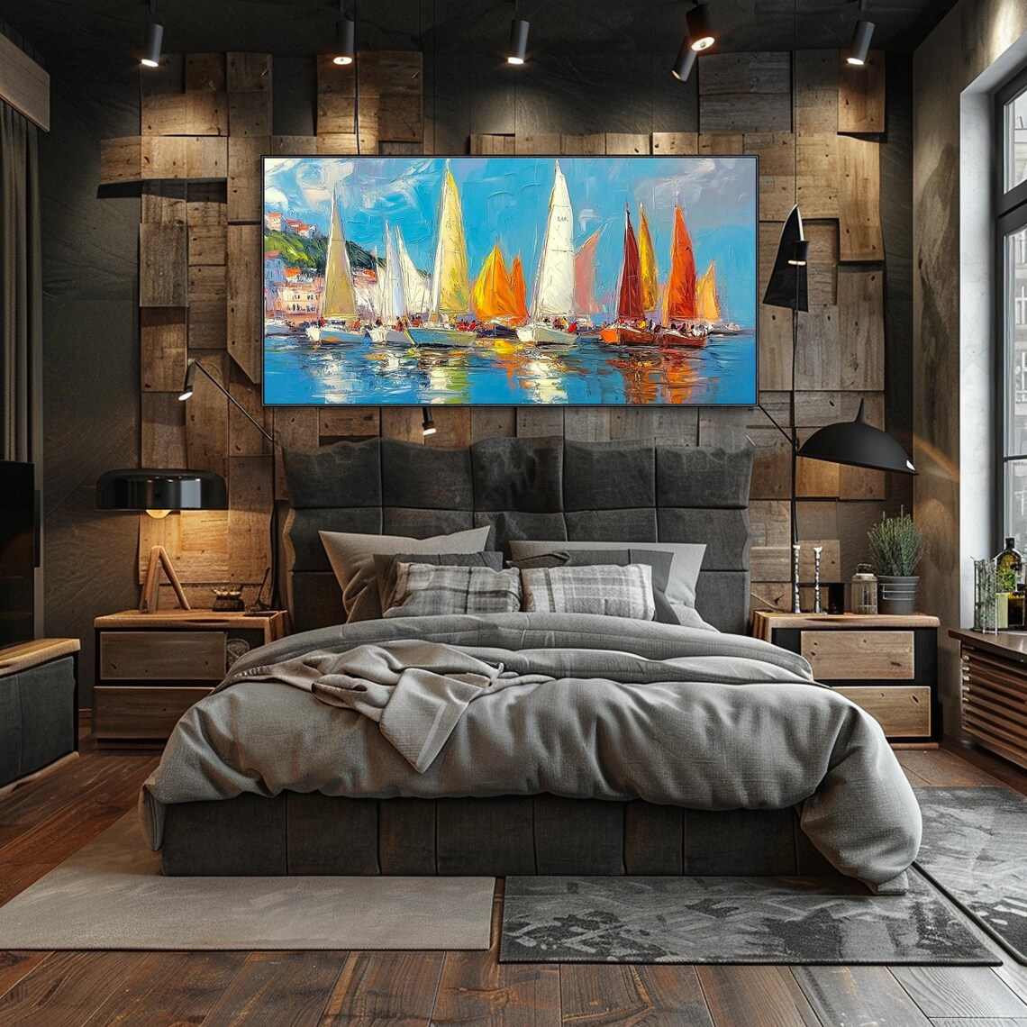 Colorful Sailboat Regatta Harbor Coastal Town Blue Sky Sailing Poster - Image 3