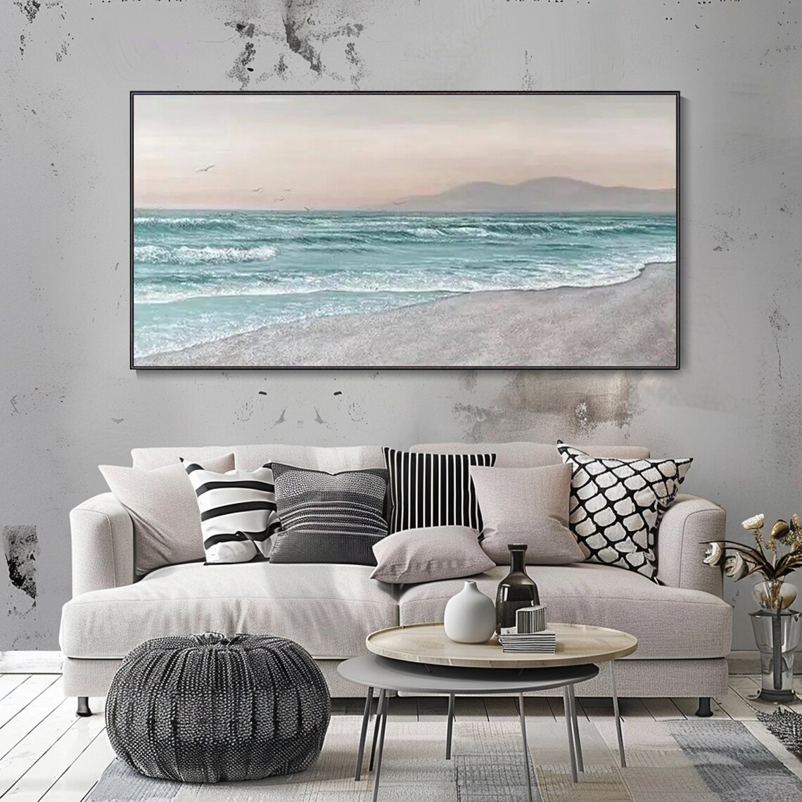 Calm Blue Beach With Gentle Waves Soft Pastel Seascape Art Poster - Image 2