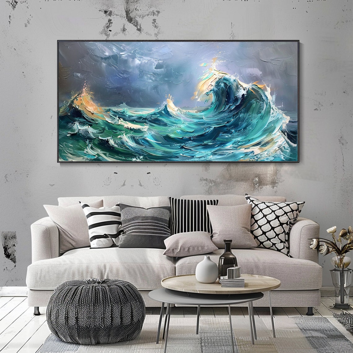 3d Textured Wall Art Blue Ocean Painting On Minimalist Sea Wave Painting Wabi Sabi Wall Art Morden Art Bedroom Wall Decor Fashion Art - Image 2