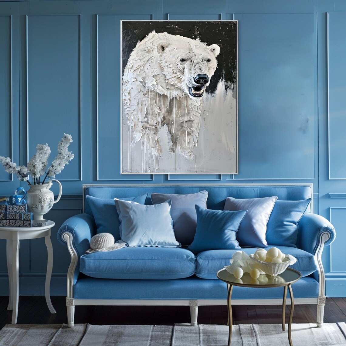 Polar Bear Head Thick White Impasto Dark Background Art Poster - Image 3