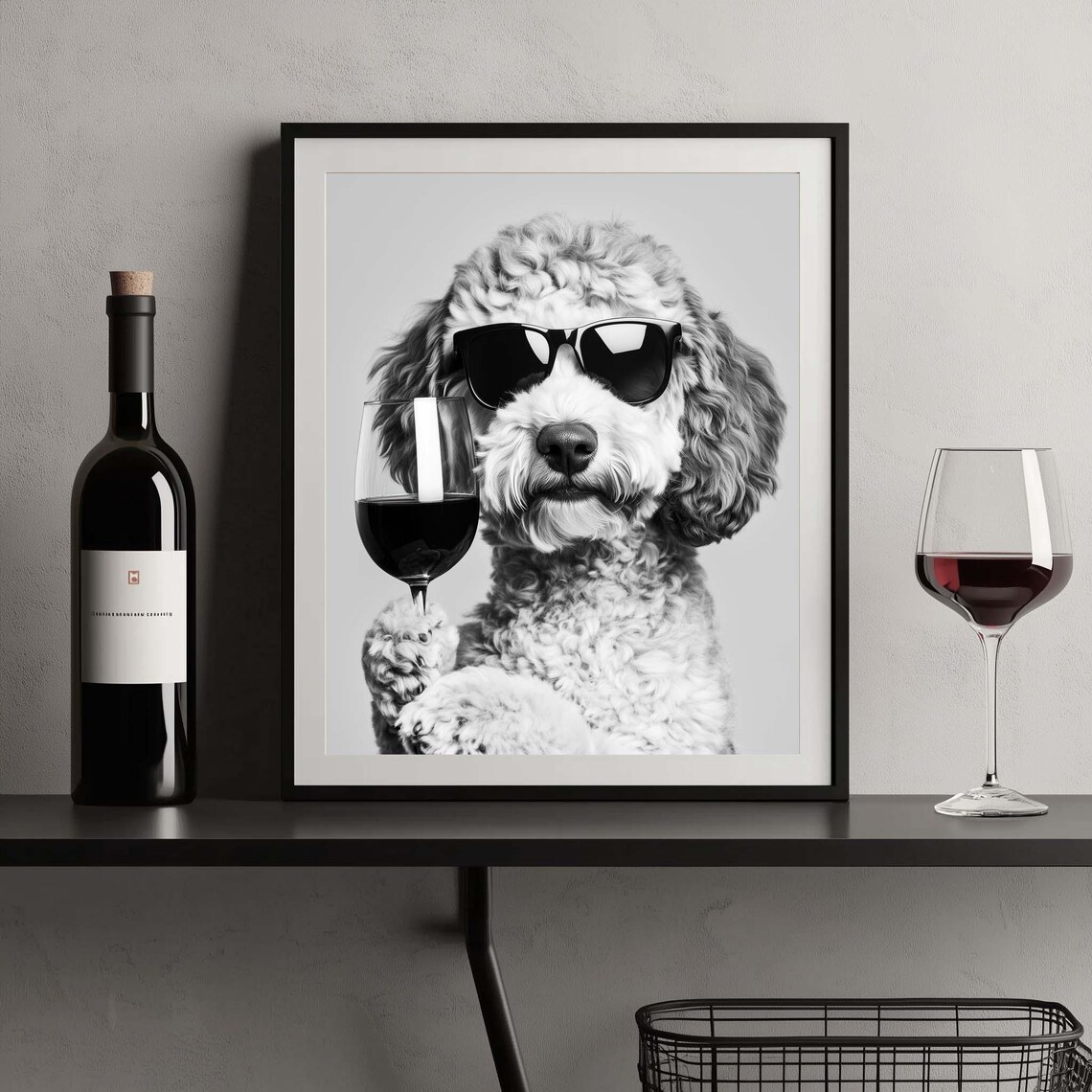 Labradoodle in Sunglasses Holding Wine Glass Funny Bar Poster - Image 2
