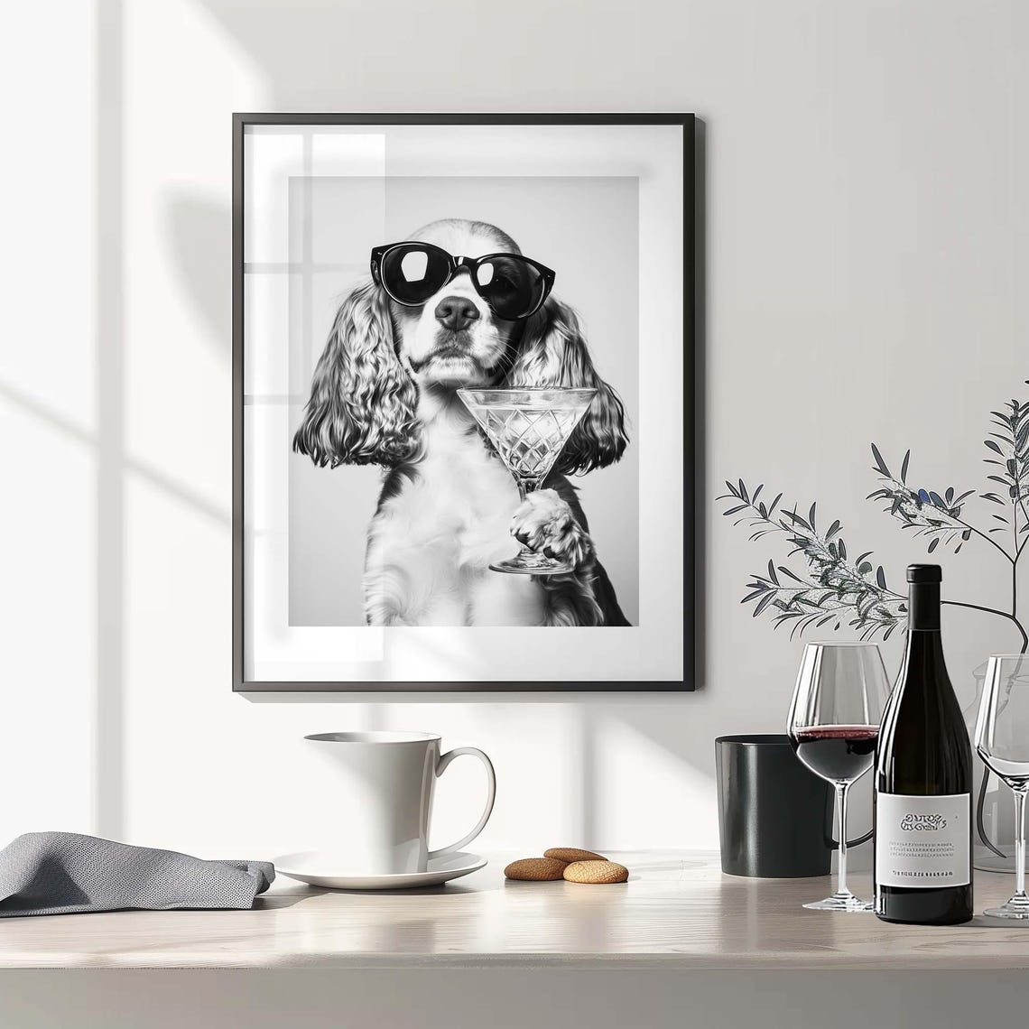Cocker Spaniel With Sunglasses Holding A Crystal Martini Glass Poster - Image 3