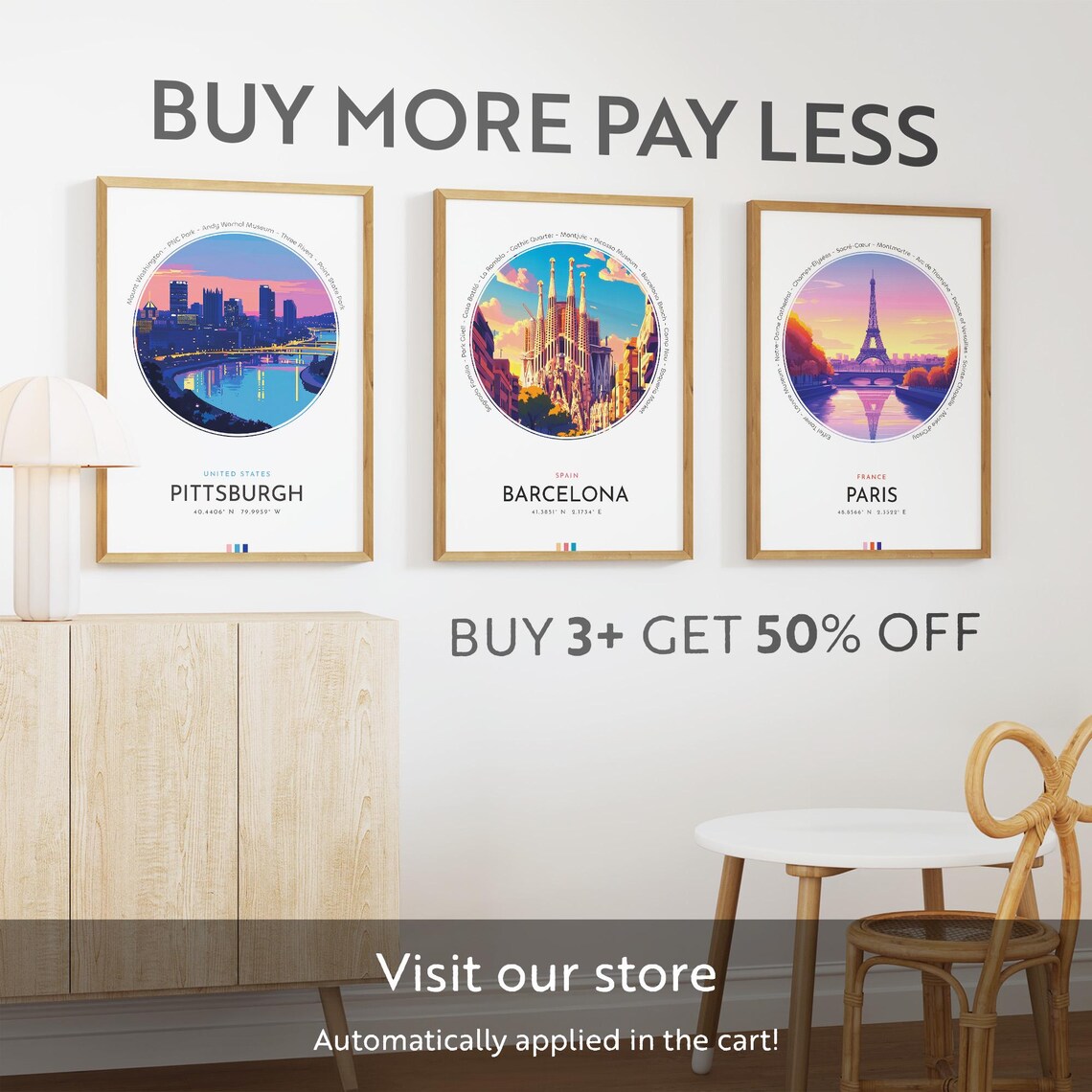 Pittsburgh Pennsylvania Rivers Skyline Dusk Vintage Travel Poster - Image 3
