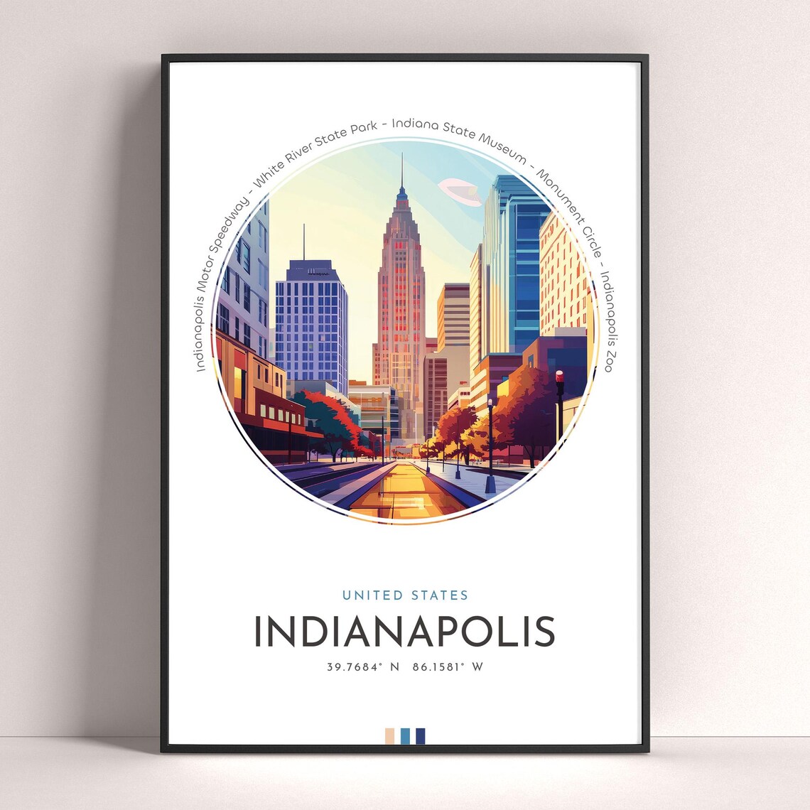 Indianapolis City Poster United States Travel Print Wall Art Travel Gift Landscape City Art Wall Decor Birthday Gift