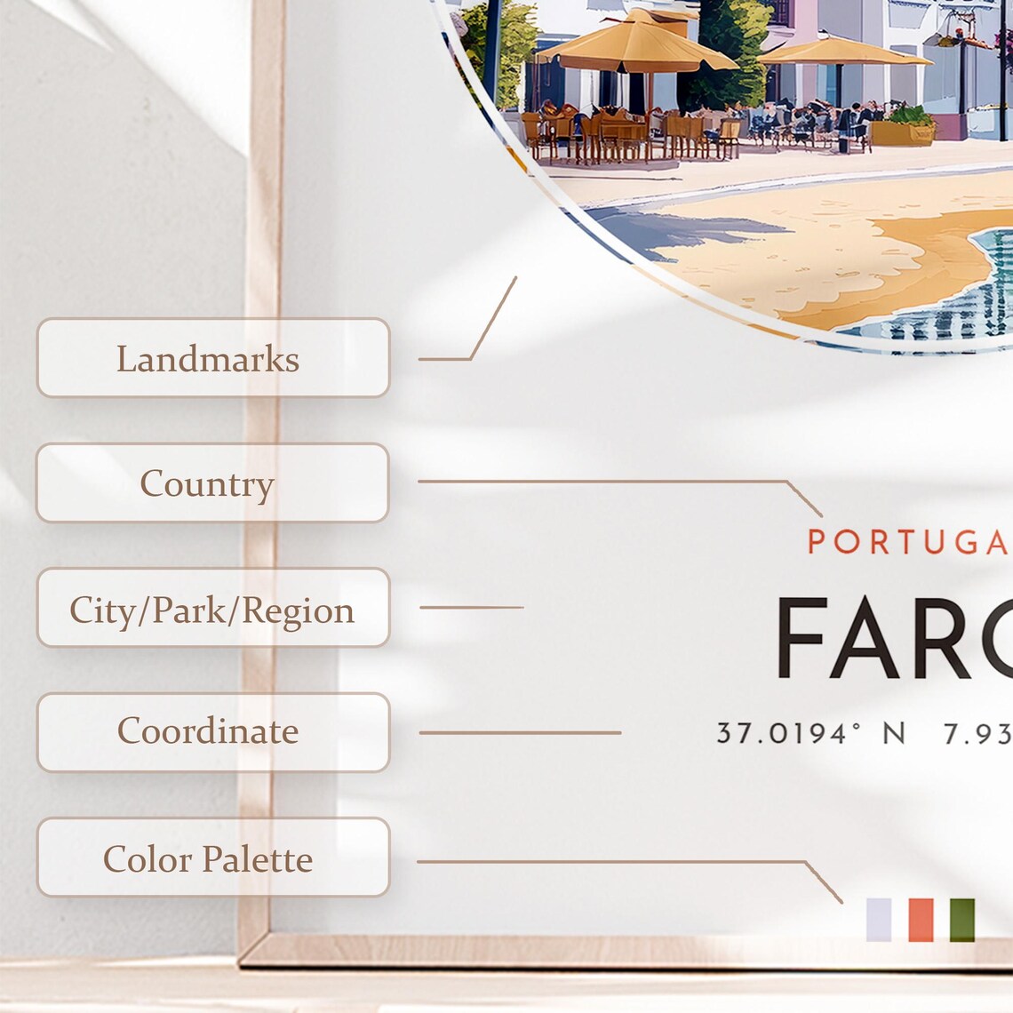 Faro Portugal Algarve Coastline Beach Old Town Travel Poster - Image 2