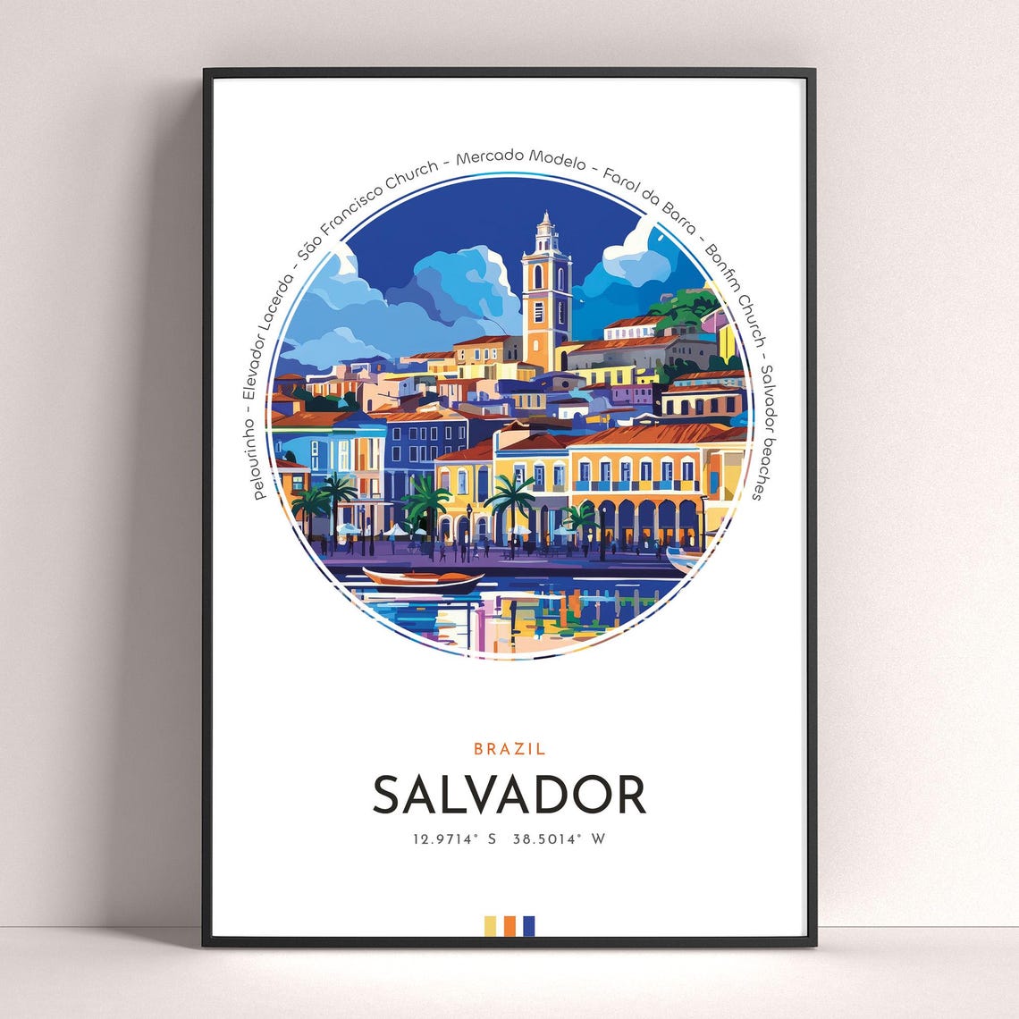 Salvador City Poster Brazil Travel Print Wall Art Travel Gift Landscape City Art Wall Decor Birthday Gift