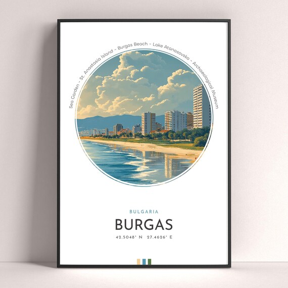 Burgas Bulgaria Black Sea Beach Waterfront Resort Travel Poster