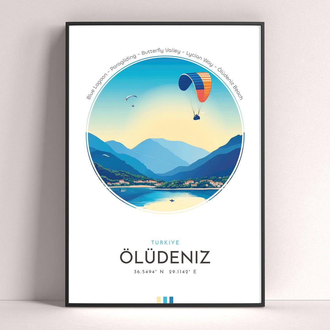 Oludeniz Turkiye Paragliding Blue Lagoon Beach Vintage Travel Poster